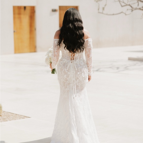MillaNova White Off-Shoulder Lace Wedding Dress - Picture 4 of 5